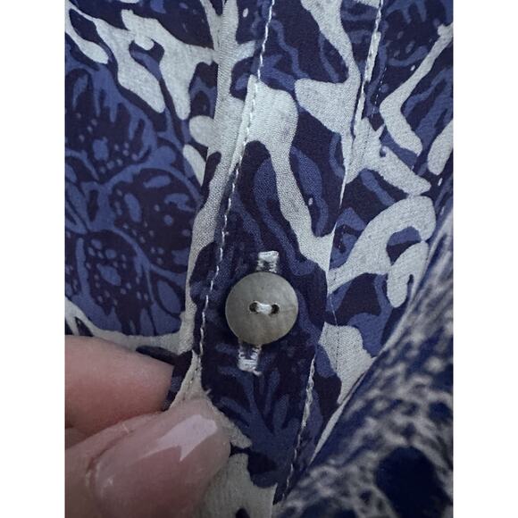 Natalie Martin Indigo Floral Hand-Dyed 100% Silk Kaftan Dress Sz L Double Slit - Picture 6 of 11